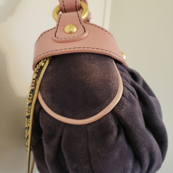 Juicy Couture Rock Ring and Jewel Embellished Embroidered Violet Velour Hobo Bag - Picture 8 of 10